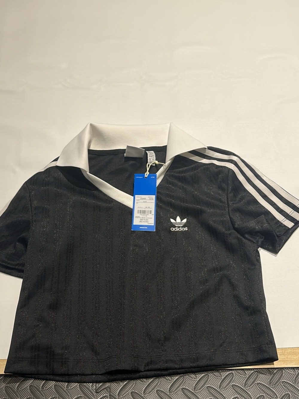 adidas Black Polo Tee with White Collar & Stripes